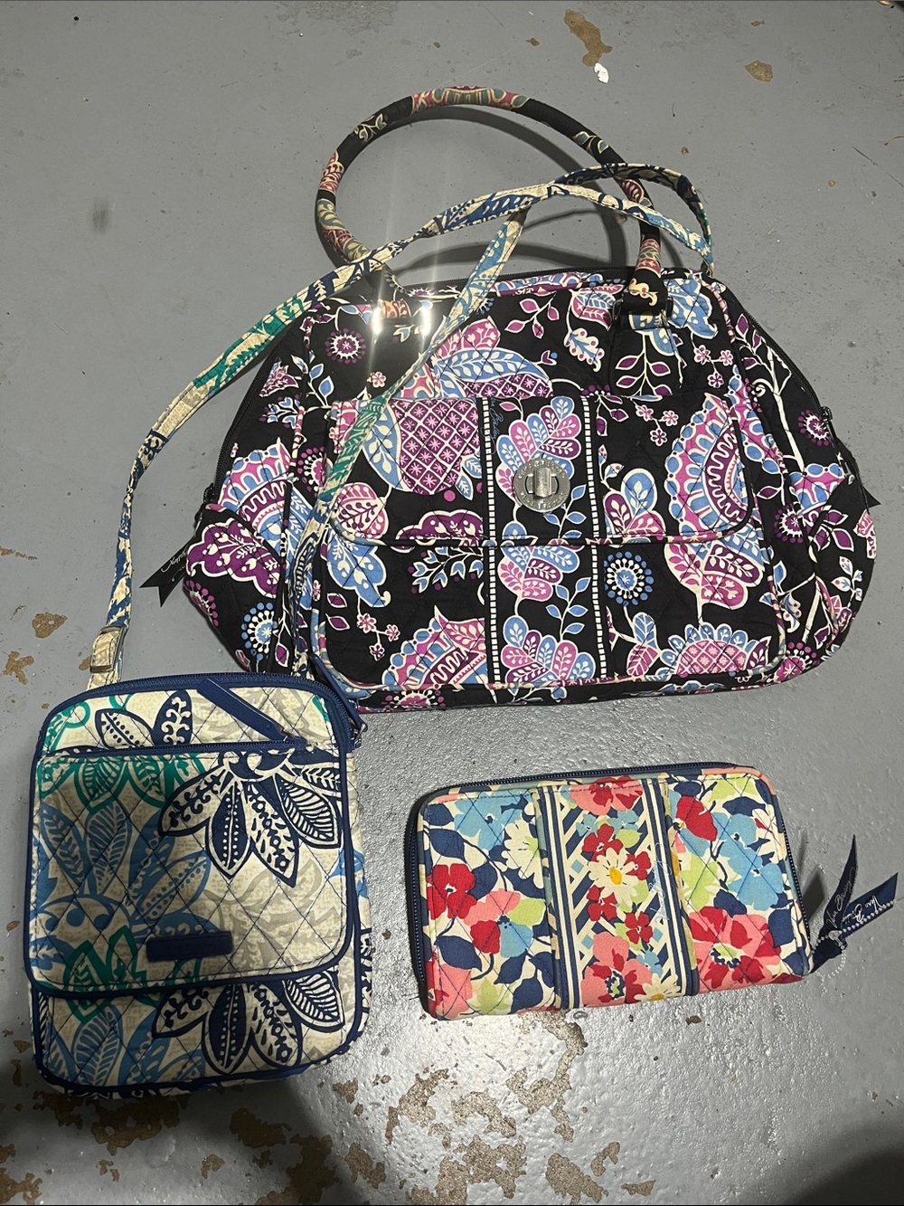 Vera Bradley bundle 3 pieces Quilted Shoulder Satchel with Purple & Blue Accents
